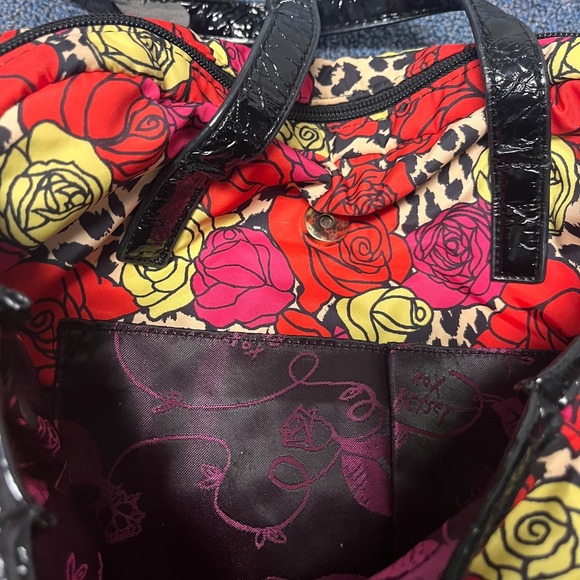 Betsey Johnson Convertible Backpack Tote Bag Roses Leopard Silky Tassels B Charm - Picture 5 of 15